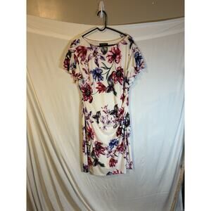Lauren Ralph Lauren Floral Sheath Dress Womens 14 Ruched Flutter Sleeves Fairy